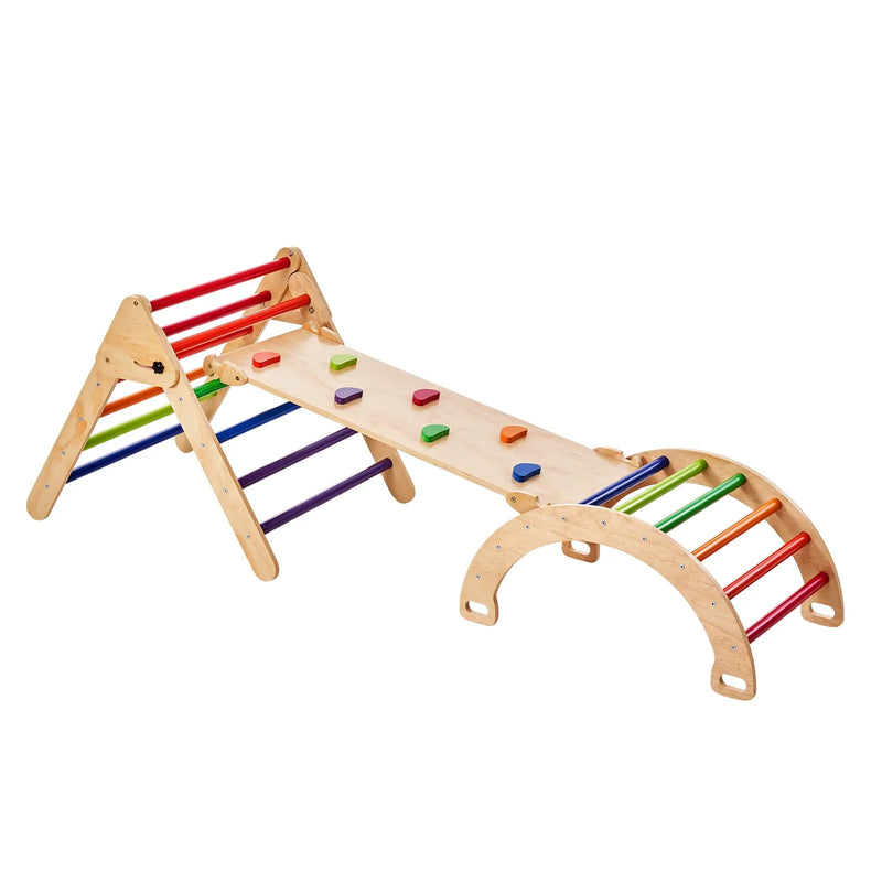 VEVOR Piklera trijstūra komplekts 5-in-1, Montessori koka kāpelēšanas rotaļlieta bērniem 1–3 gadi, iekštelpu rotaļu laukums ar trijstūri, rampu un arku, liels izmērs, krāsains