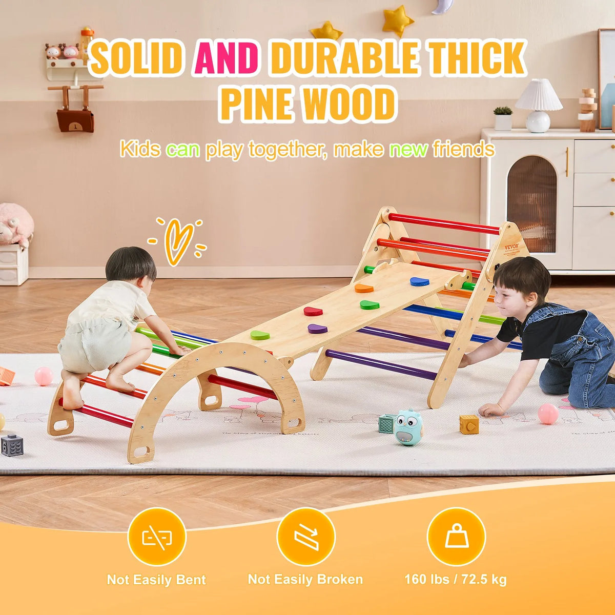 VEVOR 5 in 1 Pikler Triangle with Ramp and Arch for Children 1–3 Years, Large, Colourful