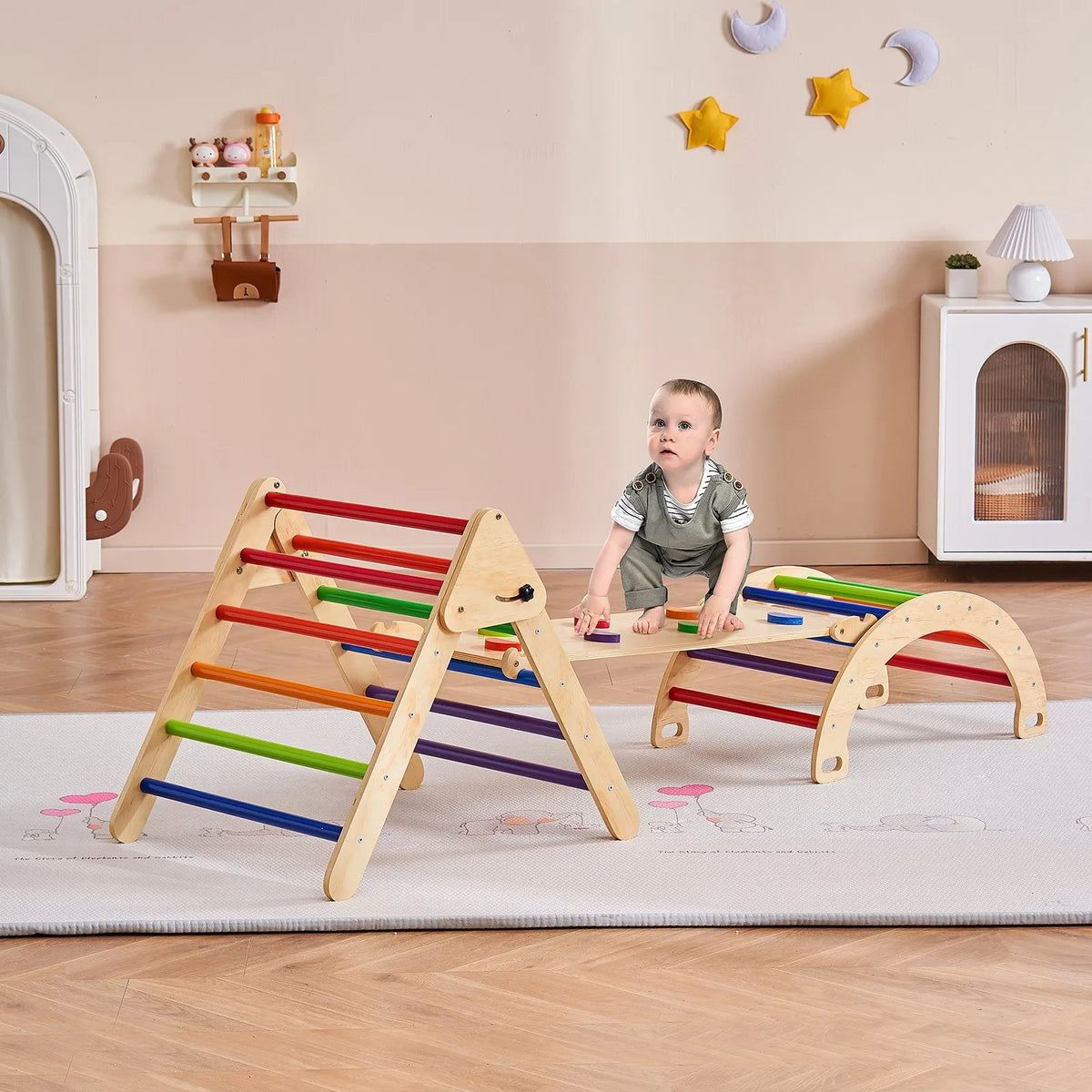 VEVOR 5 in 1 Pikler Triangle with Ramp and Arch for Children 1–3 Years, Large, Colourful