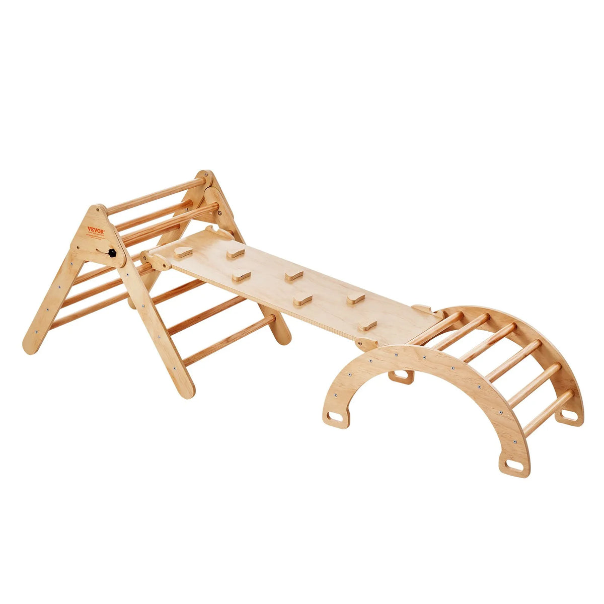 VEVOR 5 in 1 Pikler Triangle with Ramp and Arch for Children 1–3 Years, Large, Wood Colour
