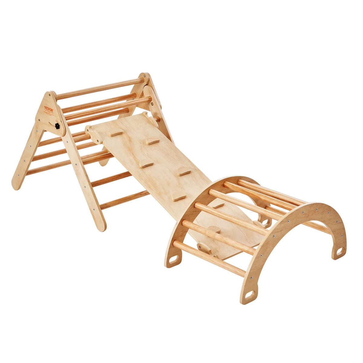 VEVOR 5 in 1 Pikler Triangle with Ramp and Arch for Children 1–3 Years, Large, Wood Colour