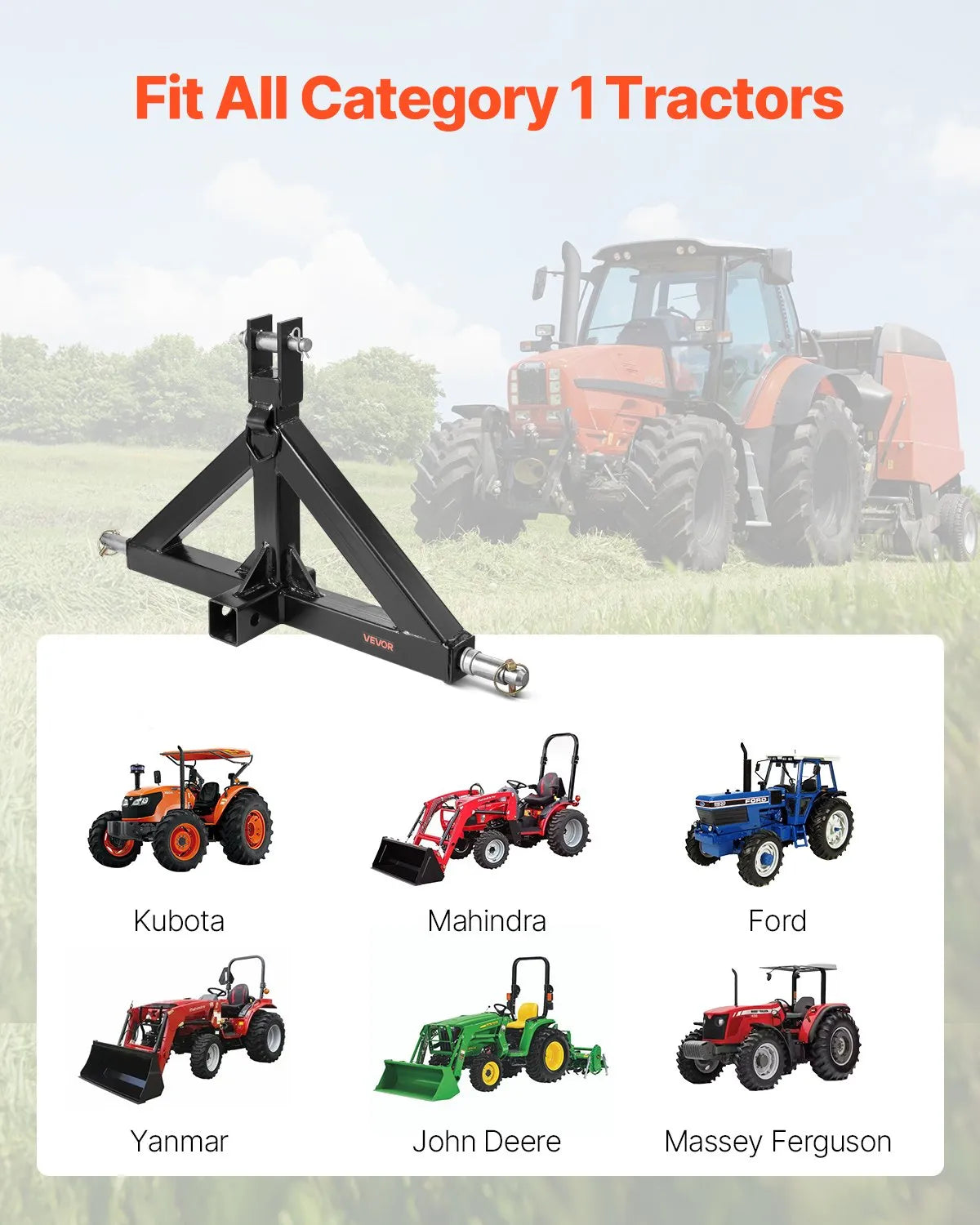 3-Point 50 mm Tow Hitch Adapter with Quick Coupler, 1360 kg Towing Capacity