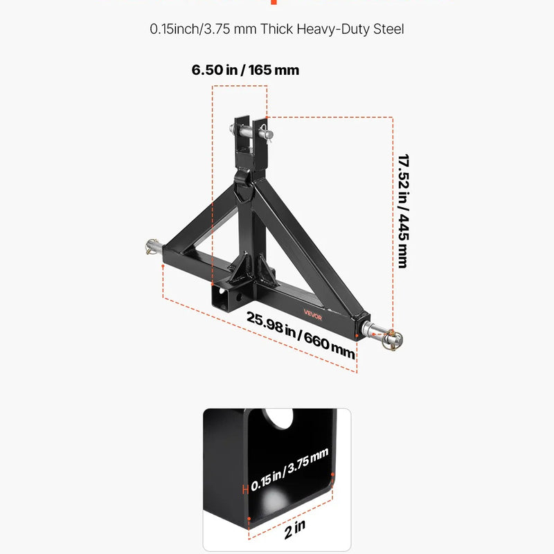 3 Punktu 50 mm piekabes āķa adapteris ar ātro savienojumu, 1360 kg celtspēja