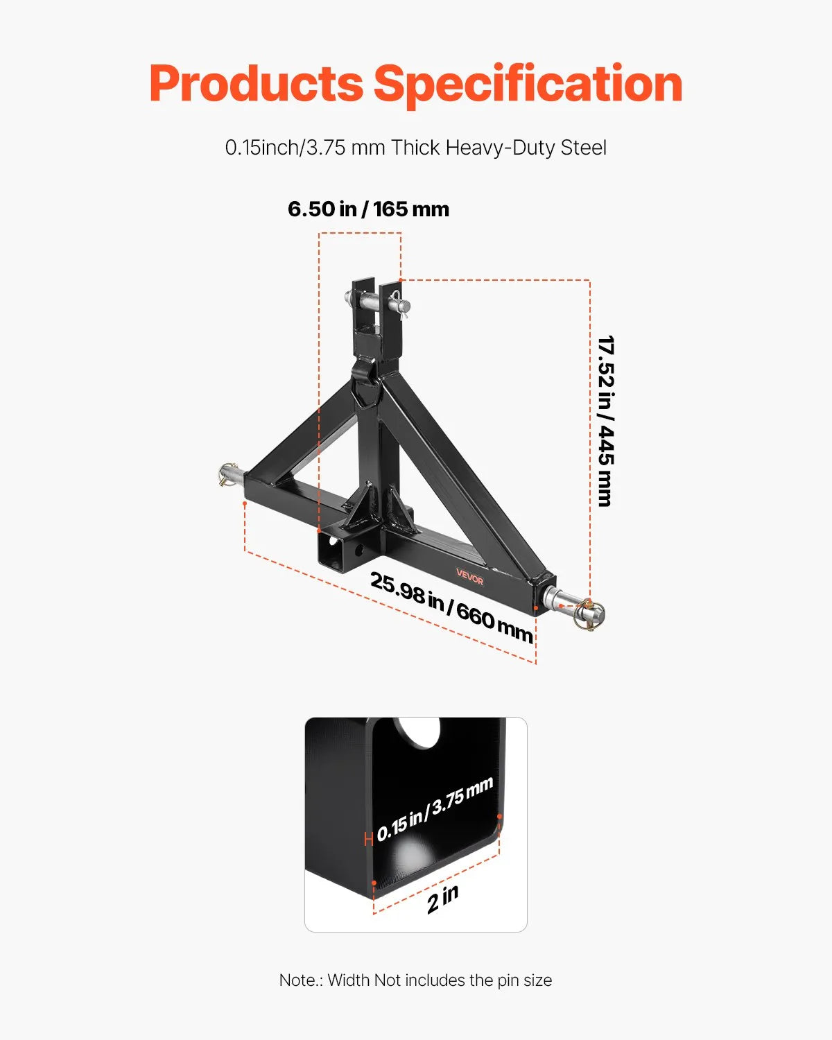 3-Point 50 mm Tow Hitch Adapter with Quick Coupler, 1360 kg Towing Capacity