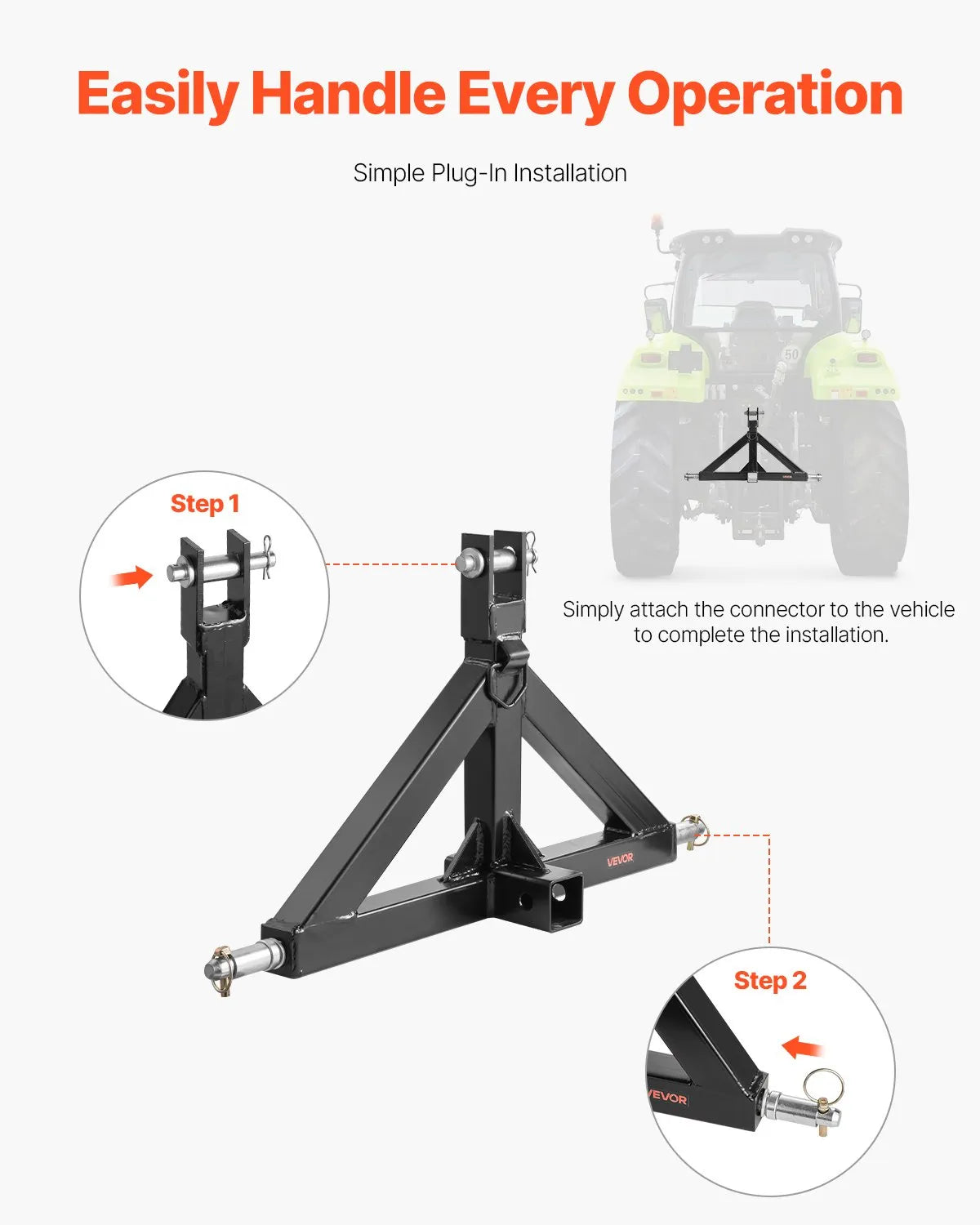 3-Point 50 mm Tow Hitch Adapter with Quick Coupler, 1360 kg Towing Capacity