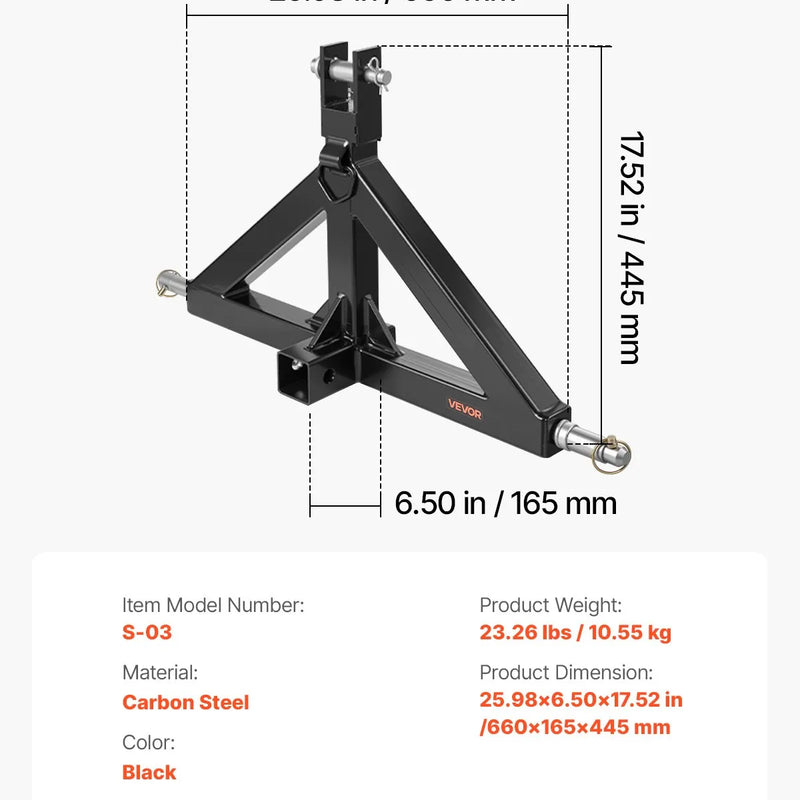 3 Punktu 50 mm piekabes āķa adapteris ar ātro savienojumu, 1360 kg celtspēja