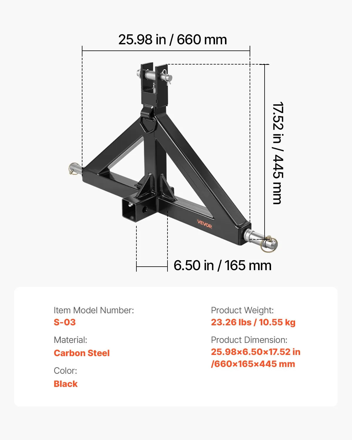 3-Point 50 mm Tow Hitch Adapter with Quick Coupler, 1360 kg Towing Capacity