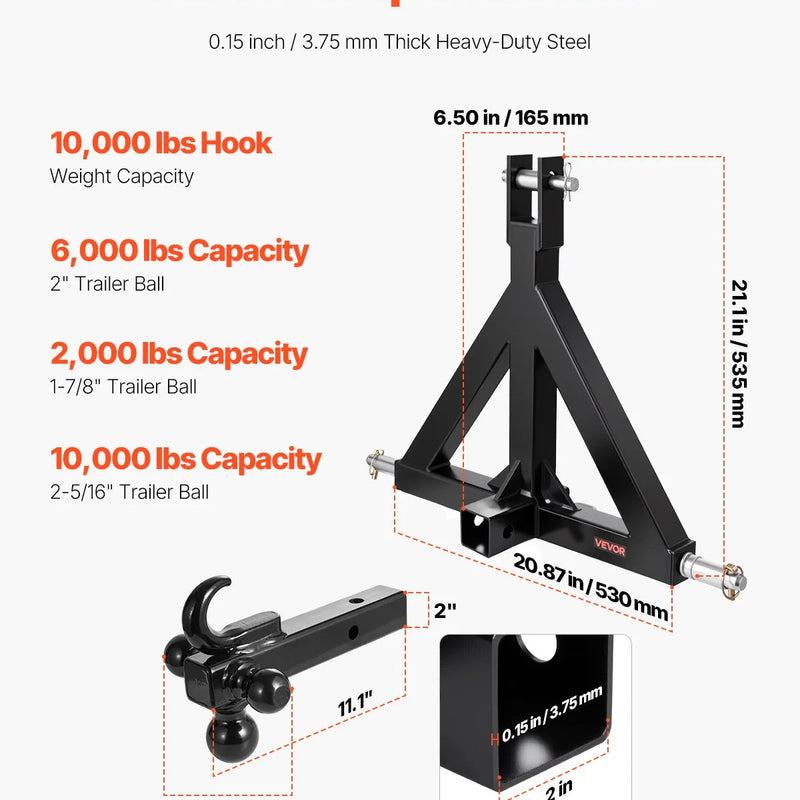 3 punktu 50 mm piekabes sakabes uztvērējs traktora vilkšanas stienim ar ātrās uzkabes adapteri
