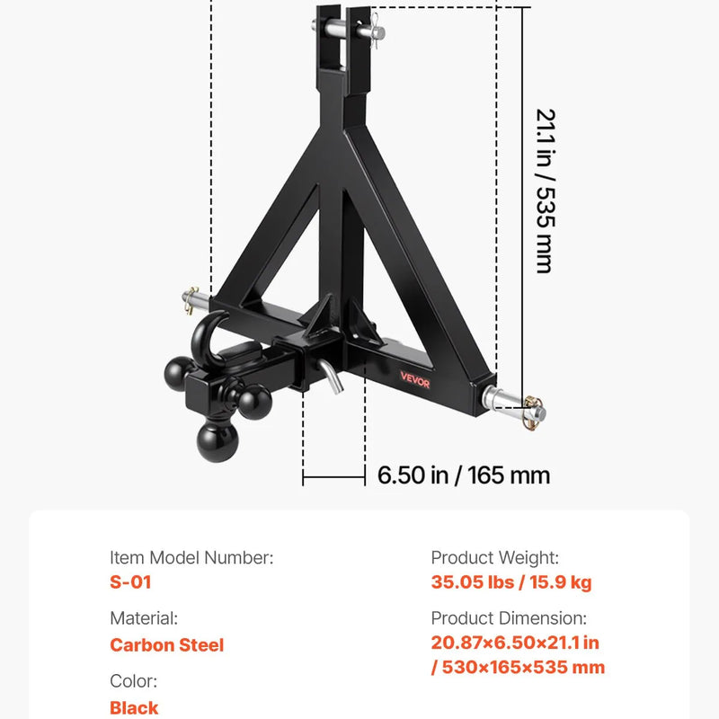 3 punktu 50 mm piekabes sakabes uztvērējs traktora vilkšanas stienim ar ātrās uzkabes adapteri