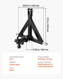 3 punktu 50 mm piekabes sakabes uztvērējs traktora vilkšanas stienim ar ātrās uzkabes adapteri