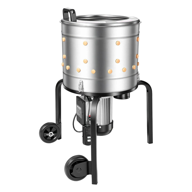 VEVOR putnu spalvu noplūkšanas mašīna, 400 mm bungas diametrs, 500 W, 230 apgr./min, ar 114 silikona pirkstiem un transportēšanas riteņiem, nerūsējošā tērauda spalvu noņēmējs 1-2 vistu apstrādei vienā ciklā