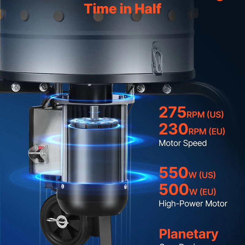 VEVOR putnu spalvu noplūkšanas mašīna, 400 mm bungas diametrs, 500 W, 230 apgr./min, ar 114 silikona pirkstiem un transportēšanas riteņiem, nerūsējošā tērauda spalvu noņēmējs 1-2 vistu apstrādei vienā ciklā