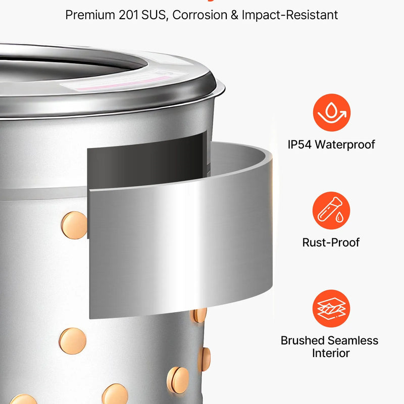 VEVOR putnu spalvu noplūkšanas mašīna, 400 mm bungas diametrs, 500 W, 230 apgr./min, ar 114 silikona pirkstiem un transportēšanas riteņiem, nerūsējošā tērauda spalvu noņēmējs 1-2 vistu apstrādei vienā ciklā