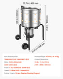 VEVOR putnu spalvu noplūkšanas mašīna, 400 mm bungas diametrs, 500 W, 230 apgr./min, ar 114 silikona pirkstiem un transportēšanas riteņiem, nerūsējošā tērauda spalvu noņēmējs 1-2 vistu apstrādei vienā ciklā
