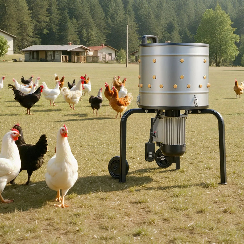 VEVOR putnu spalvu noplūkšanas mašīna, 400 mm bungas diametrs, 500 W, 230 apgr./min, ar 114 silikona pirkstiem un transportēšanas riteņiem, nerūsējošā tērauda spalvu noņēmējs 1-2 vistu apstrādei vienā ciklā