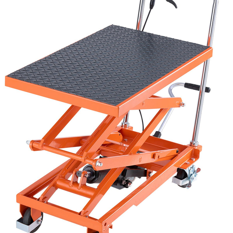 VEVOR hidrauliskais pacelšanas galds 227 kg ar pacelšanas augstumu līdz 120 cm, dubultais šķērveida pacelšanas ratiņgalds ar 4 riteņiem un pretslīdes platformu materiālu pārvietošanai
