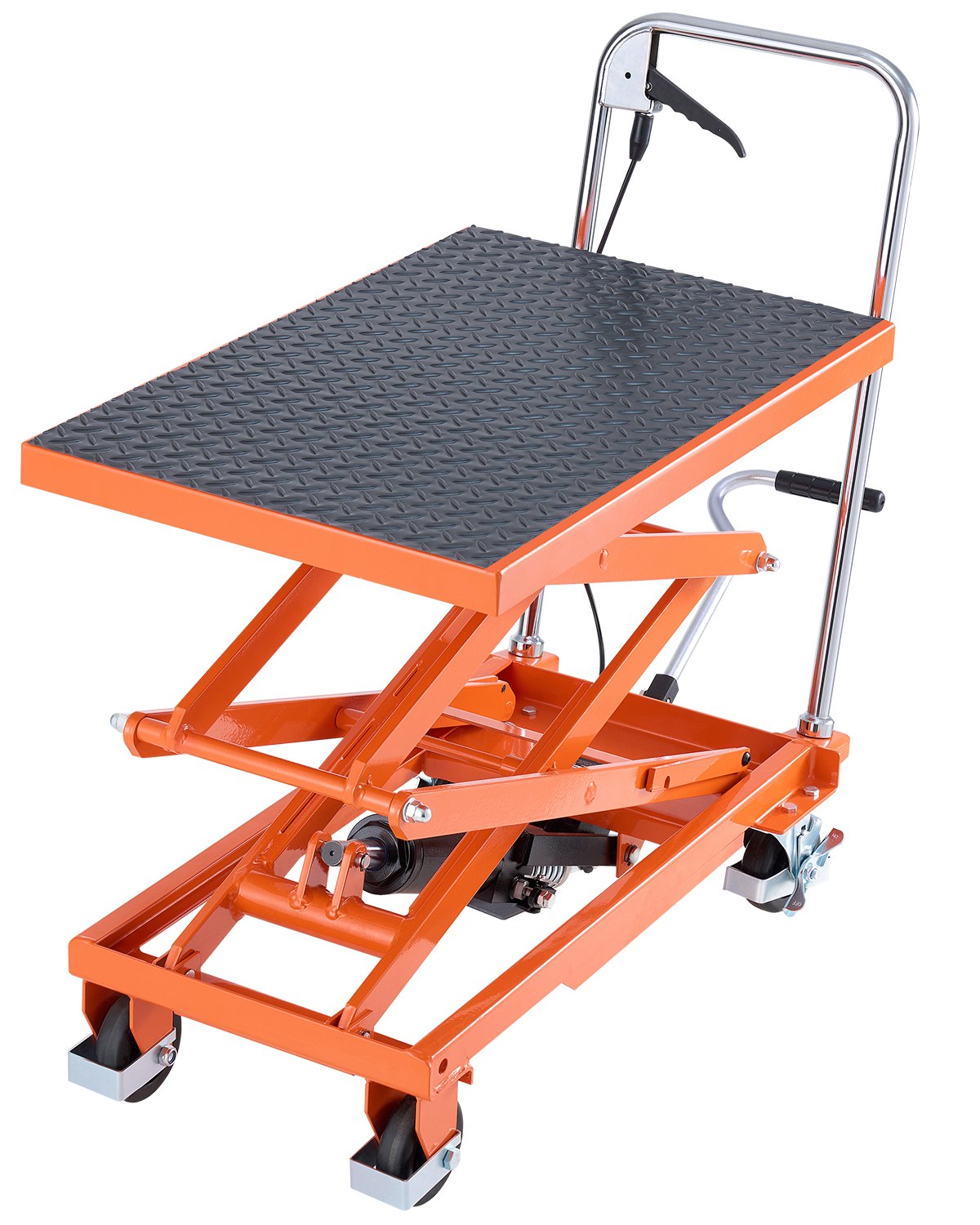 VEVOR hidrauliskais pacelšanas galds 227 kg ar pacelšanas augstumu līdz 120 cm, dubultais šķērveida pacelšanas ratiņgalds ar 4 riteņiem un pretslīdes platformu materiālu pārvietošanai