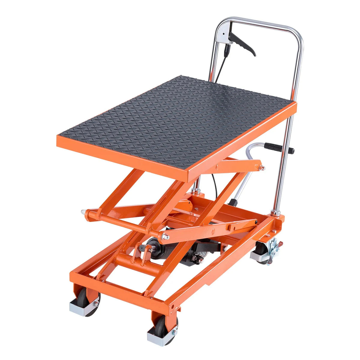 VEVOR hidrauliskais pacelšanas galds 227 kg ar pacelšanas augstumu līdz 120 cm, dubultais šķērveida pacelšanas ratiņgalds ar 4 riteņiem un pretslīdes platformu materiālu pārvietošanai