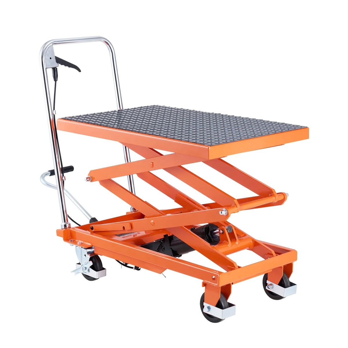 VEVOR hidrauliskais pacelšanas galds 227 kg ar pacelšanas augstumu līdz 120 cm, dubultais šķērveida pacelšanas ratiņgalds ar 4 riteņiem un pretslīdes platformu materiālu pārvietošanai