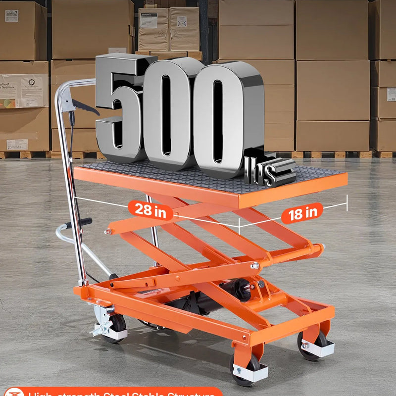 VEVOR hidrauliskais pacelšanas galds 227 kg ar pacelšanas augstumu līdz 120 cm, dubultais šķērveida pacelšanas ratiņgalds ar 4 riteņiem un pretslīdes platformu materiālu pārvietošanai