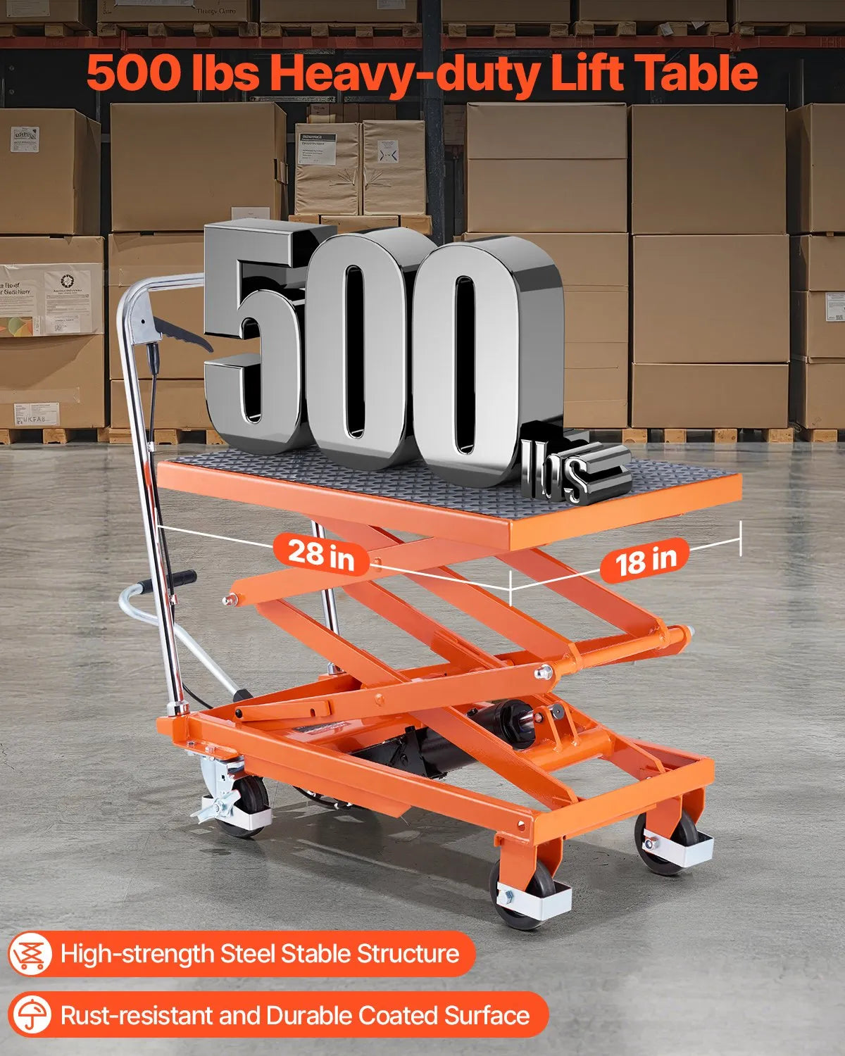 VEVOR hidrauliskais pacelšanas galds 227 kg ar pacelšanas augstumu līdz 120 cm, dubultais šķērveida pacelšanas ratiņgalds ar 4 riteņiem un pretslīdes platformu materiālu pārvietošanai