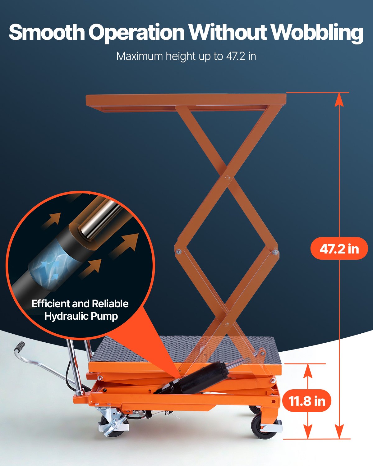 VEVOR hidrauliskais pacelšanas galds 227 kg ar pacelšanas augstumu līdz 120 cm, dubultais šķērveida pacelšanas ratiņgalds ar 4 riteņiem un pretslīdes platformu materiālu pārvietošanai