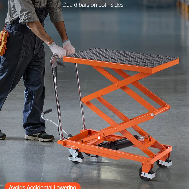 VEVOR hidrauliskais pacelšanas galds 227 kg ar pacelšanas augstumu līdz 120 cm, dubultais šķērveida pacelšanas ratiņgalds ar 4 riteņiem un pretslīdes platformu materiālu pārvietošanai