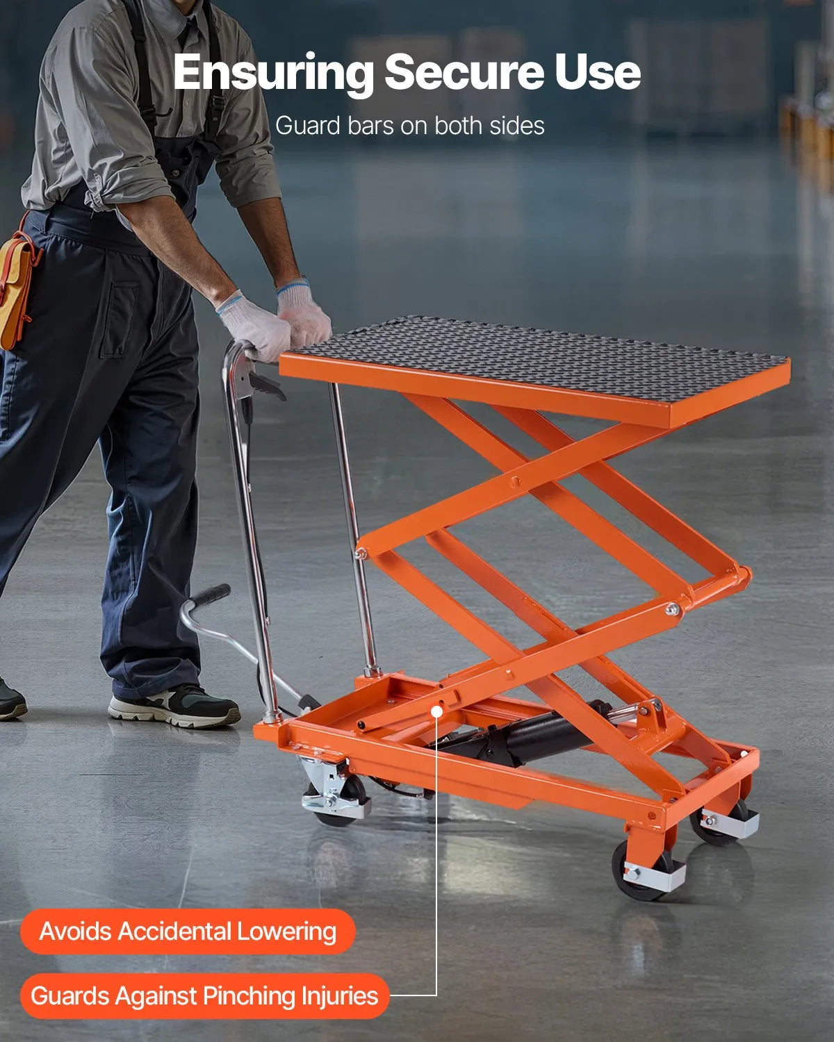 VEVOR hidrauliskais pacelšanas galds 227 kg ar pacelšanas augstumu līdz 120 cm, dubultais šķērveida pacelšanas ratiņgalds ar 4 riteņiem un pretslīdes platformu materiālu pārvietošanai