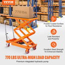 VEVOR hidrauliskais pacelšanas galds-ratiņi 350 kg, manuāls dubultšķēru pacēlājgalds ar 4 riteņiem un neslīdošu pārklājumu materiālu pārvietošanai un transportēšanai