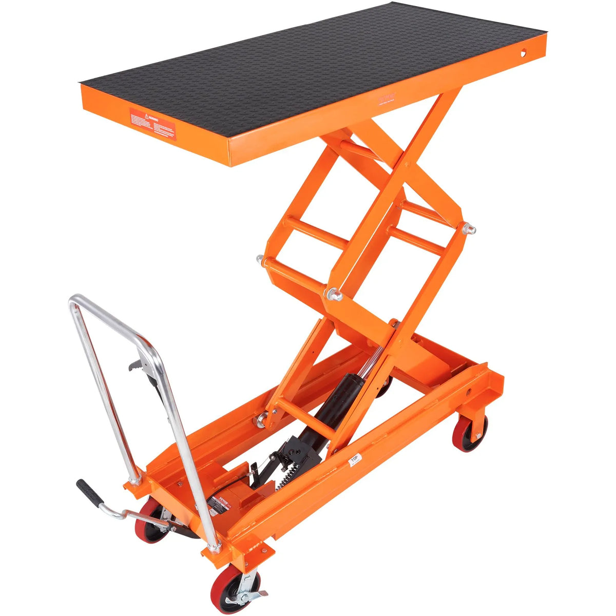 VEVOR hidrauliskais pacelšanas galds-ratiņi 789,3 kg, manuāls dubultšķēru pacēlājgalds ar 4 riteņiem un neslīdošu pārklājumu materiālu pārvietošanai un transportēšanai