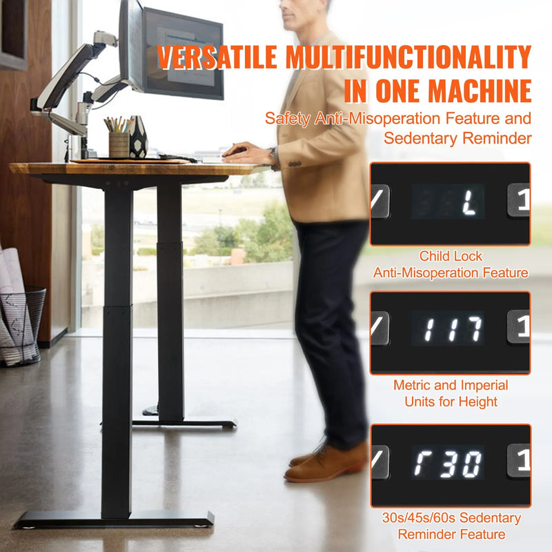 VEVOR elektriskā galda pamatne ar regulējamu augstumu un garumu, 70–117 cm, 95–158 cm, melna