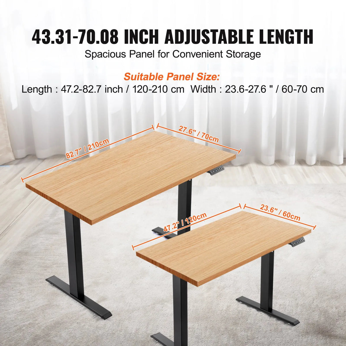 VEVOR Electric Height Adjustable Desk Base with Dual Motors, 65–129 cm, Black