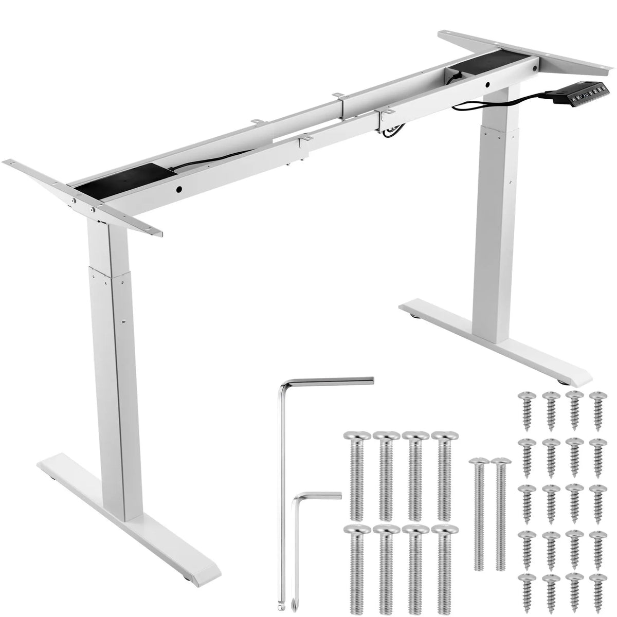 VEVOR Electric Desk Base with Dual Motors, Adjustable Height 70–117 cm and Length 110–178 cm, White