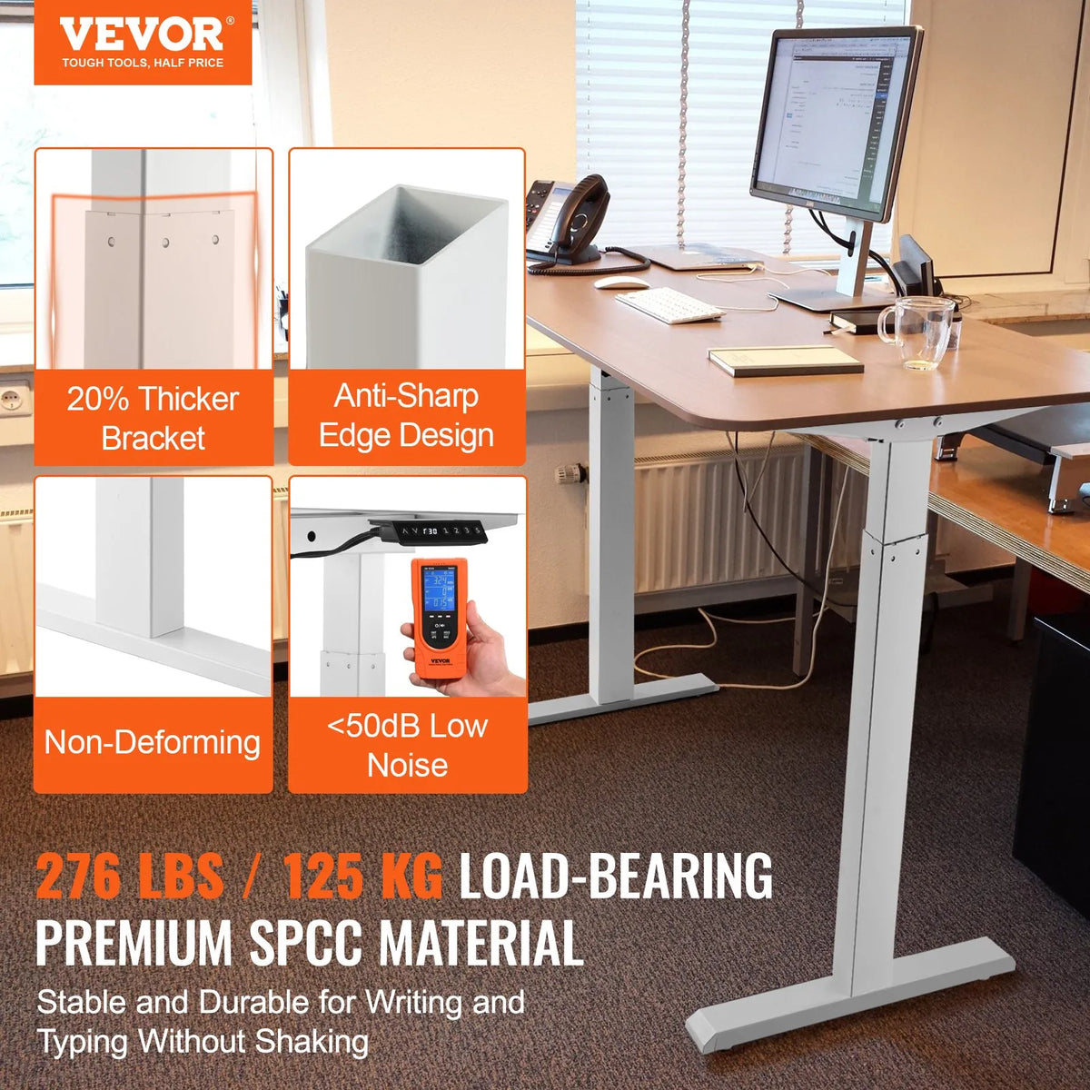 VEVOR Electric Desk Base with Dual Motors, Adjustable Height 70–117 cm and Length 110–178 cm, White
