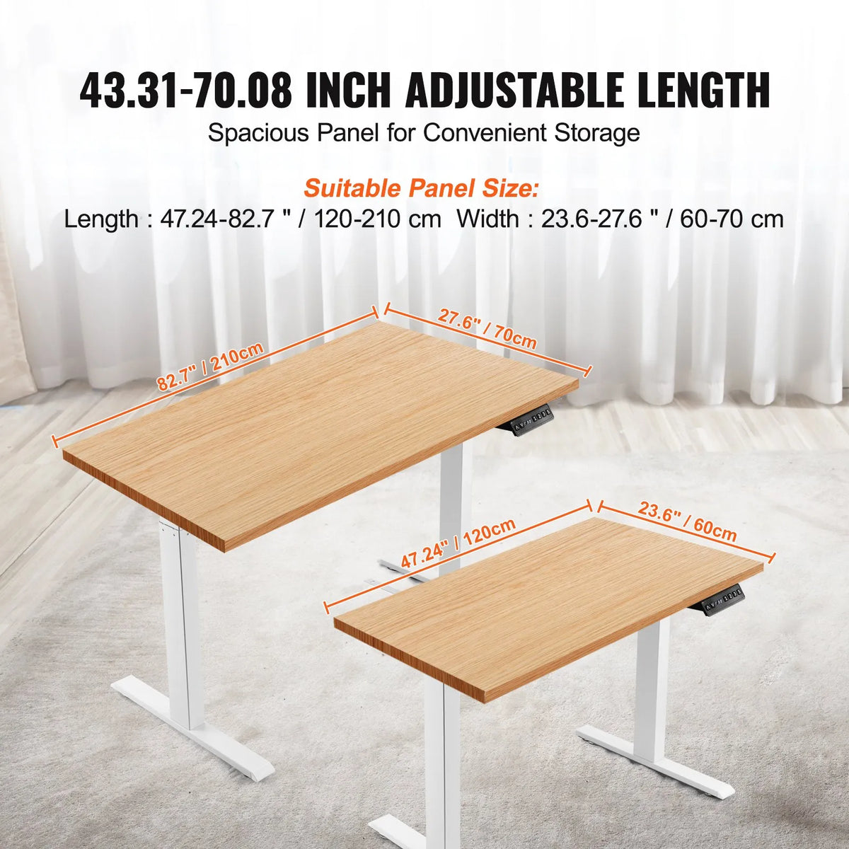 VEVOR Electric Desk Base with Dual Motors, Adjustable Height 70–117 cm and Length 110–178 cm, White