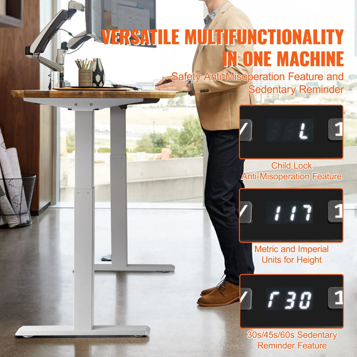 VEVOR Electric Desk Base with Dual Motors, Adjustable Height 70–117 cm and Length 110–178 cm, White