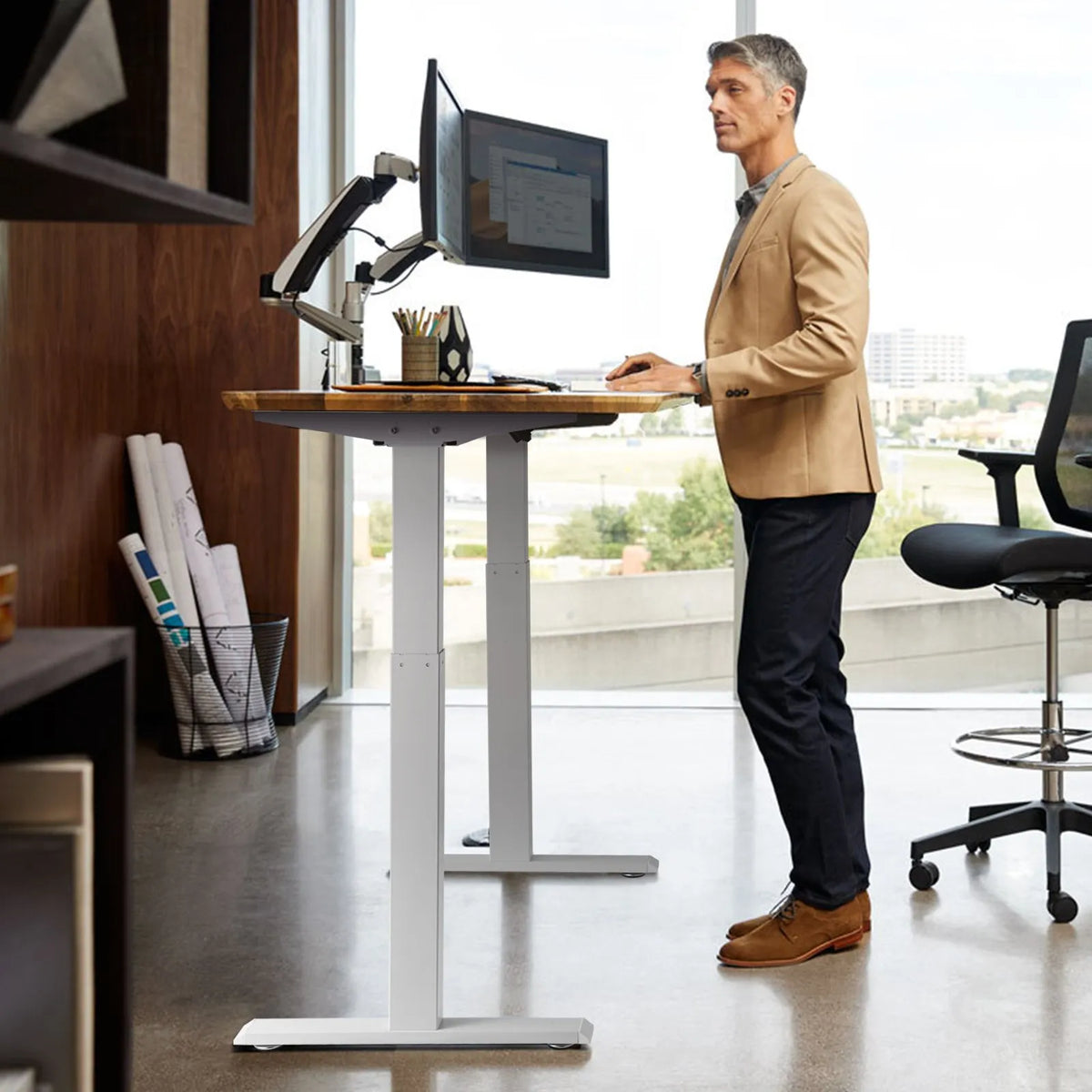 VEVOR Electric Desk Base with Dual Motors, Adjustable Height 70–117 cm and Length 110–178 cm, White