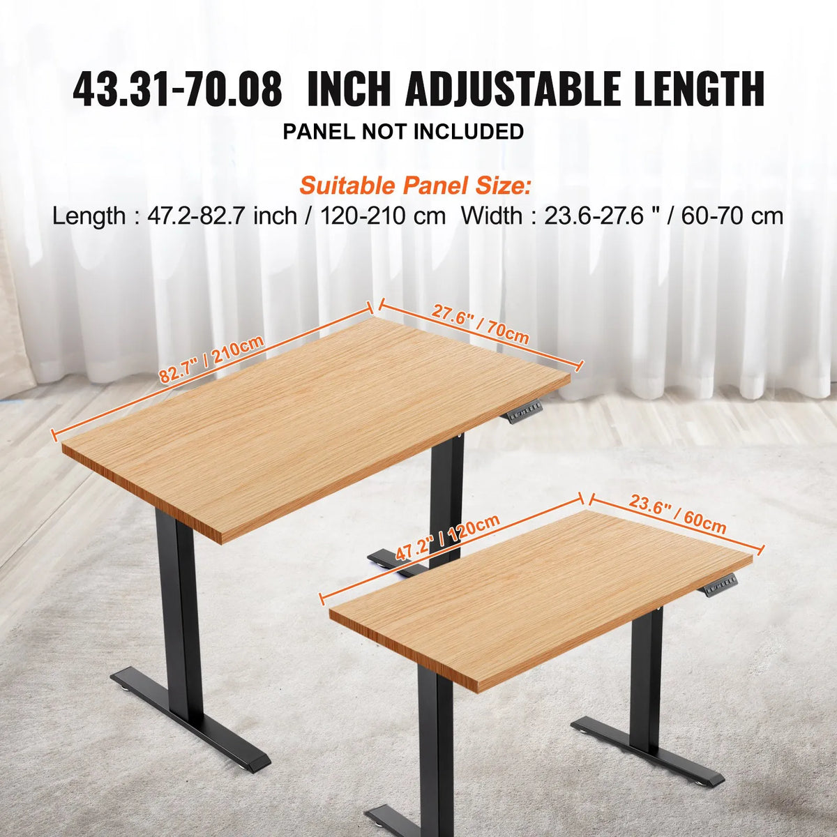 VEVOR Electric Height Adjustable Desk Base with Dual Motors, 70–117 cm, Black