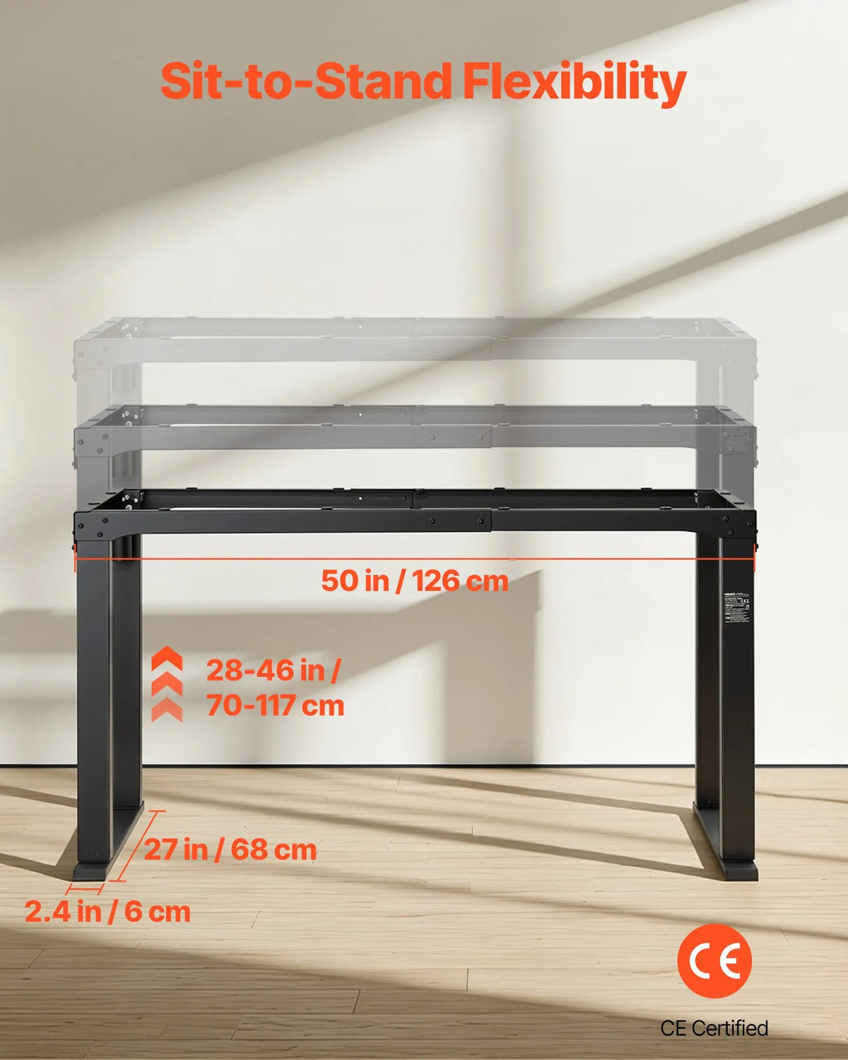 VEVOR Electric Standing Desk Frame with 4 Legs and Dual Motors, 70–117 cm, 4 Height Memory Settings, Black