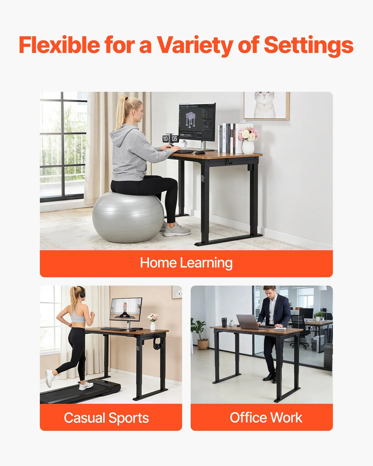 VEVOR Electric Standing Desk Frame with 4 Legs and Dual Motors, 70–117 cm, 4 Height Memory Settings, Black