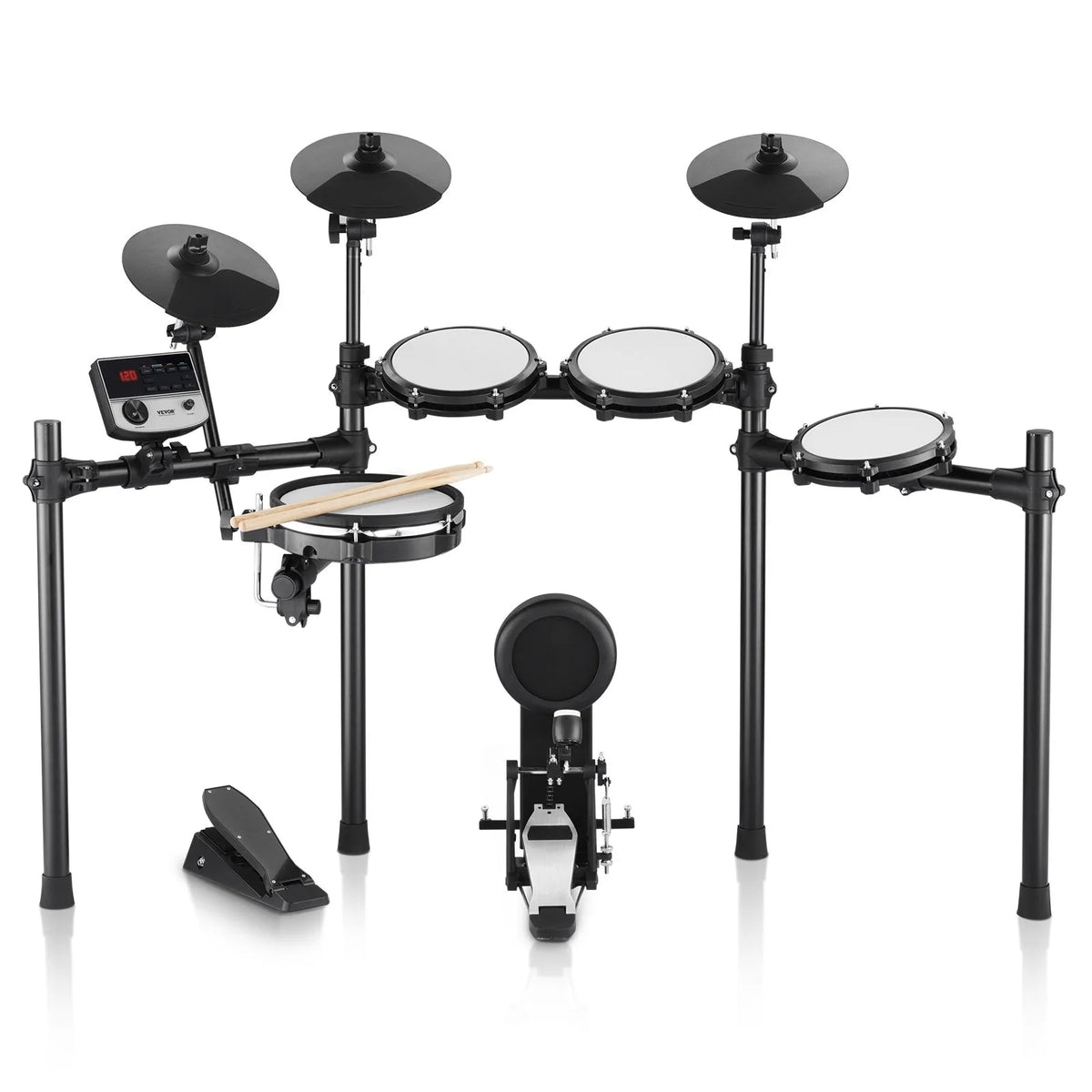 VEVOR Electronic Drum Kit 32 Kits and 480 Sounds, 10″ Mesh Snare, 10″ Cymbals, Pedals and USB MIDI