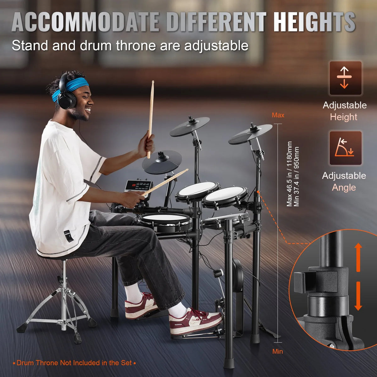 VEVOR Electronic Drum Kit 32 Kits and 480 Sounds, 10″ Mesh Snare, 10″ Cymbals, Pedals and USB MIDI