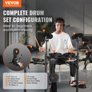 VEVOR elektroniskā bungasete ar 32 bungu komplektiem un 480 skaņām, 8″ klusās tīkla snare bungas spilventiņu, 10″ šķīvjiem, bungu vicinātājiem un austiņām; USB MIDI atbalsts, piemērota iesācējiem un pieaugušajiem