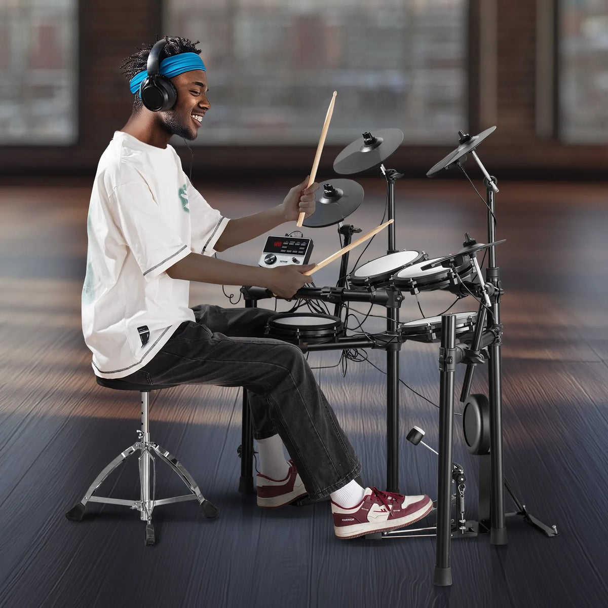 VEVOR Electronic Drum Kit 32 Kits and 480 Sounds, 8″ Mesh Snare, 10″ Cymbals, Headphones and USB MIDI