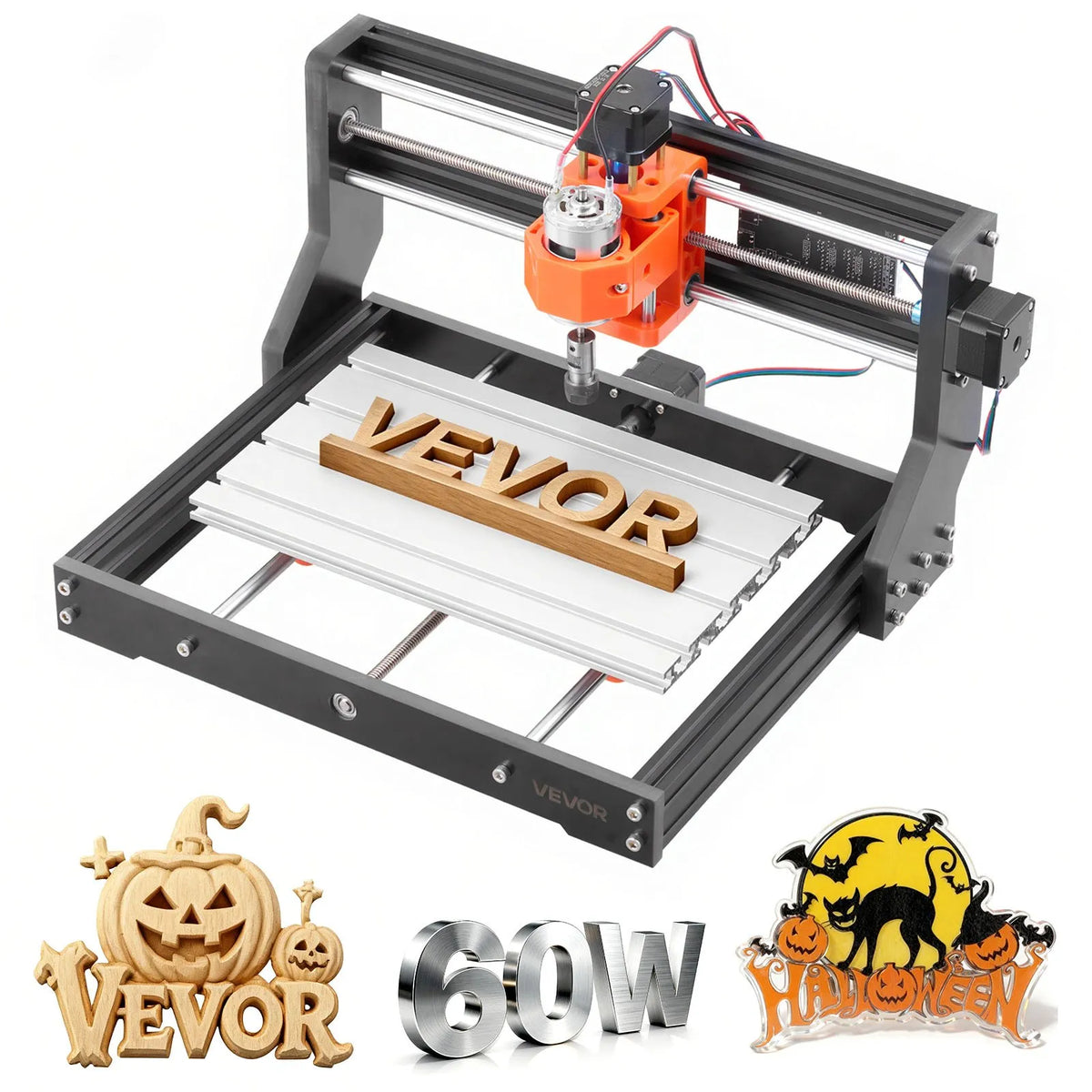 VEVOR CNC 3018 frēzēšanas iekārta ar 60 W vārpstu, 3 asis, 300 × 180 × 40 mm, bezsaistes vadība, kokam un akrilam