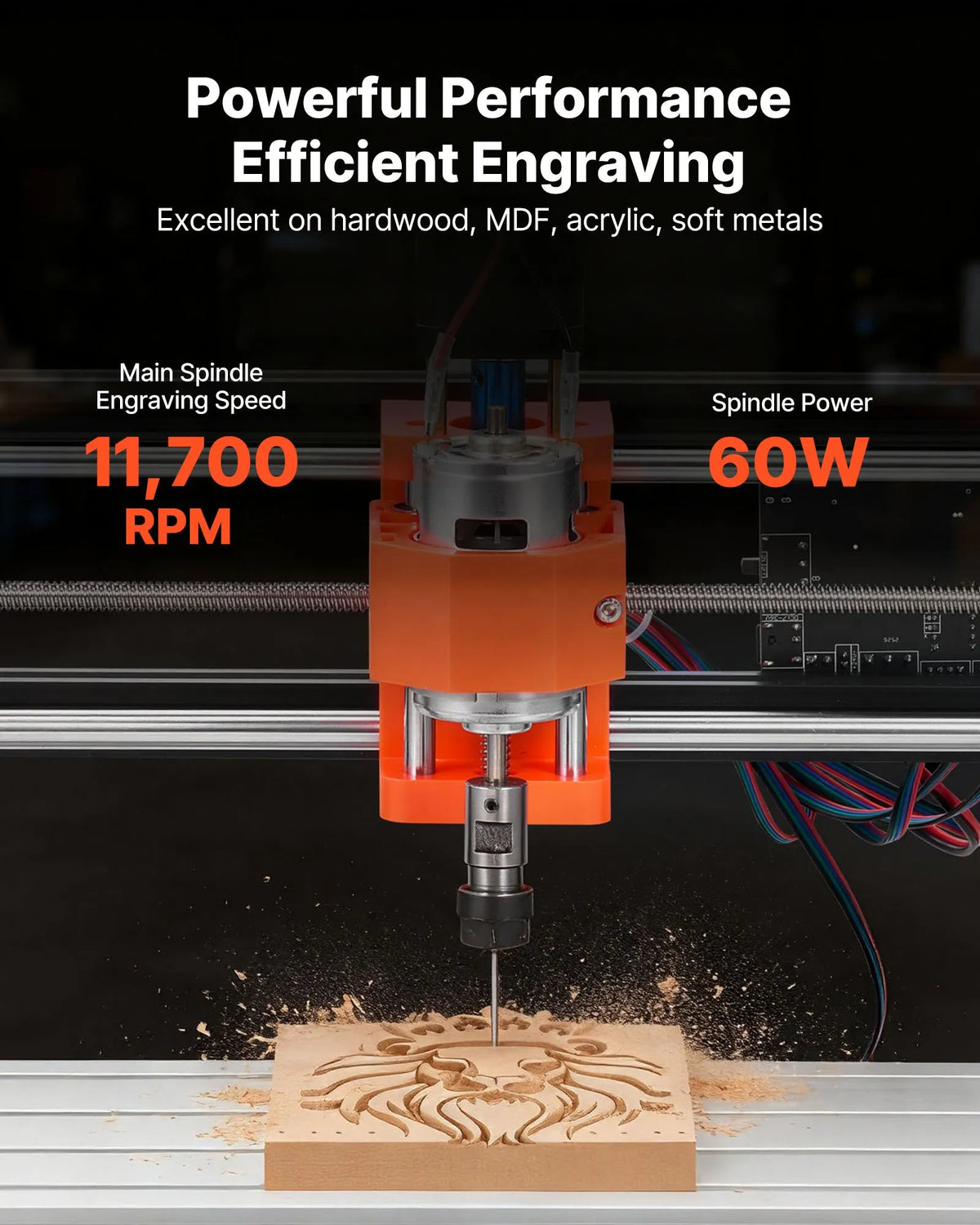 VEVOR CNC 3018 frēzēšanas iekārta ar 60 W vārpstu, 3 asis, 300 × 180 × 40 mm, bezsaistes vadība, kokam un akrilam