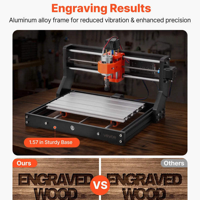 VEVOR 3018 CNC frēzēšanas iekārta, 60 W vārpsta, 3 asu koka gravēšanas un frēzēšanas mašīna, ar 300 × 180 × 40 mm darba zonu, bezsaistes vadības pulti, alumīnija sakausējuma konstrukciju, koka un akrila gravēšanai un griešanai