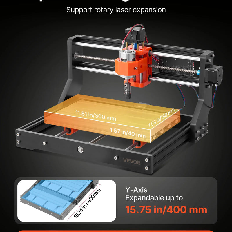 VEVOR 3018 CNC frēzēšanas iekārta, 60 W vārpsta, 3 asu koka gravēšanas un frēzēšanas mašīna, ar 300 × 180 × 40 mm darba zonu, bezsaistes vadības pulti, alumīnija sakausējuma konstrukciju, koka un akrila gravēšanai un griešanai