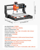VEVOR 3018 CNC frēzēšanas iekārta, 60 W vārpsta, 3 asu koka gravēšanas un frēzēšanas mašīna, ar 300 × 180 × 40 mm darba zonu, bezsaistes vadības pulti, alumīnija sakausējuma konstrukciju, koka un akrila gravēšanai un griešanai