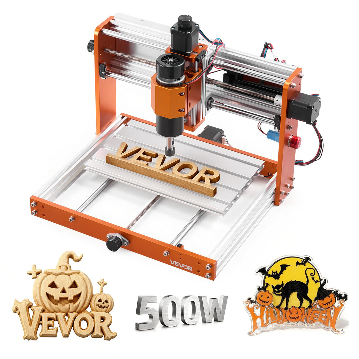 VEVOR CNC frēzēšanas iekārta ar 500 W vārpstu, 3 asis, 300 × 180 × 80 mm, gala slēdži un avārijas stop, kokam, akrilam un plastmasai